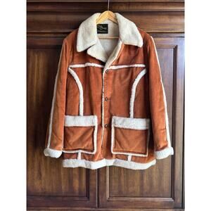 Vintage L Cal Craft Pea Coat Brown Sherpa Lined Western Ranch Cowboy 44” Chest